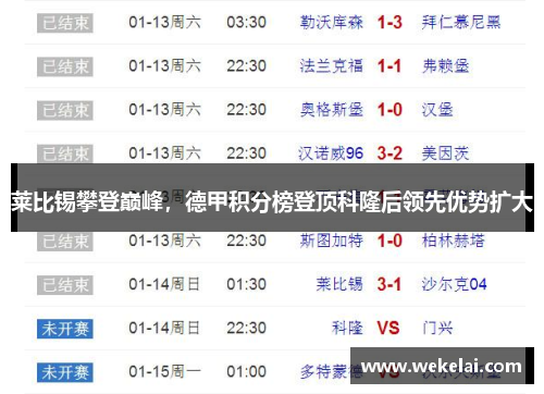 莱比锡攀登巅峰，德甲积分榜登顶科隆后领先优势扩大